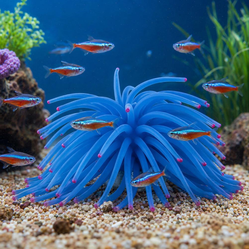 Aquarium Fish Accessories - Aquarium-Dekoration Silikon-Meeranemon Realistische Blaue Ornamente Flexibles